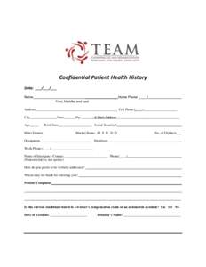 Confidential Patient Health History Date: ___/___/___ Name __________________Home Phone (____) First, Middle, and Last
