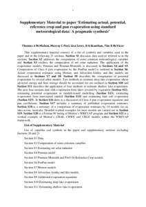 1  Supplementary Material to paper ‘Estimating actual, potential, reference crop and pan evaporation using standard meteorological data: A pragmatic synthesis’