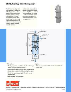 EF 200, Two Stage Inlet Filter/Separator The EF Series Two Stage Inlet Filter/Separator is designed for difficult applications, such as plastic extrusion, where there is a need to remove flowing