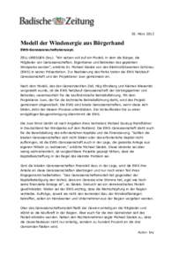 30. MärzModell der Windenergie aus Bürgerhand EWS-Genossenschaftskonzept. ZELL-GRESGEN (bry). 