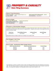 Property and Casualty Rate Filing Summary - Travelers Lloyds of Texas Insurance Company