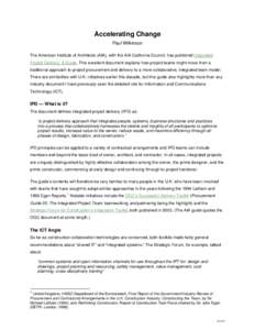 Visual arts / Design / Building information modeling / Integrated project delivery / Constructing Excellence / American Institute of Architects / Lean construction / Environmental Systems Design /  Inc. / Architecture / Construction / Building engineering