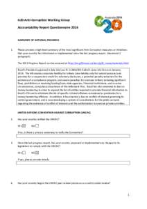 G20	
  Anti-­‐Corruption	
  Working	
  Group	
  	
    	
   Accountability	
  Report	
  Questionnaire	
  2014	
   	
  