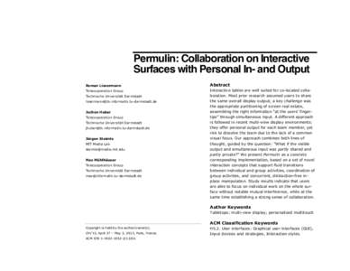 Permulin: Collaboration on Interactive Surfaces with Personal In- and Output
