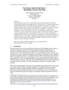 Working Paper No.31 – Death Spiral  AGL Applied Economic and Policy Research The Energy Market Death Spiral Rethinking Customer Hardship Paul Simshauser and Tim Nelson