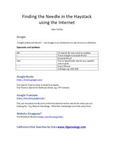 Finding	the	Needle	in	the	Haystack	 using	the	Internet	 Seán	Conley Google