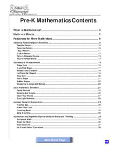 FOR  LITERACY & MATHEMATICS Pre-K Mathematics Contents What is Mathematics?................................................................................. 3