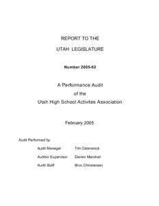 REPORT TO THE UTAH LEGISLATURE Number[removed]A Performance Audit