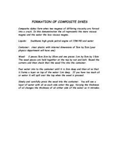 FORMATION OF COMPOSITE DYKES Composite dykes form when two magmas of differing viscosity are forced into a crack. In this demonstration the oil represents the more viscous magma and the water the less viscous magma. Liqu