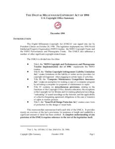 United States / Copyright law / Tort law / Anti-circumvention / Digital Millennium Copyright Act / WIPO Copyright and Performances and Phonograms Treaties Implementation Act / Online Copyright Infringement Liability Limitation Act / Copyright law of the United States / World Intellectual Property Organization Copyright Treaty / Law / 105th United States Congress / Computer law