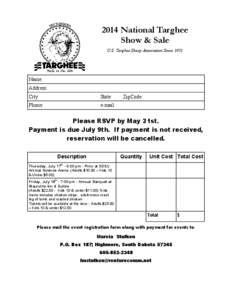 2014 National Targhee Show & Sale U.S. Targhee Sheep Association Since 1951 Name: Address: