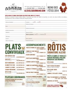 TRAITEUR  Menu des alexislegourmand.com fêtesSaint-Jacques, Montréal (Québec) H3C 1H2 Téléphone