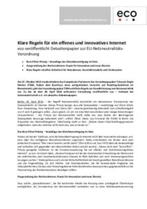 Klare Regeln für ein offenes und innovatives Internet eco veröffentlicht Debattenpapier zur EU-NetzneutralitätsVerordnung   