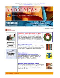 AATCC News: If the newsletter does not display properly, view the online version. Please add [removed] to your address book.   December 17, 2013