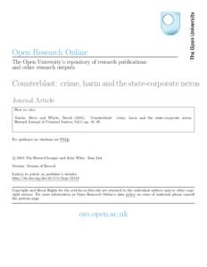 Open Research Online The Open University’s repository of research publications and other research outputs Counterblast: crime, harm and the state-corporate nexus Journal Article
