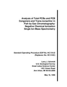 Analysis of Total PCBs and PCB Congeners and Trans-nonachlor in Fish by Gas Chromatography/ Negative Chemical Ionization Single Ion Mass Spectrometry