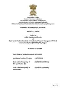 Government of India Ministry of Commerce and Industry Department of Industrial Policy and Promotion Controller General of Patents, Designs and Trademarks Office of the Rajiv Gandhi National Institute of Intellectual Prop