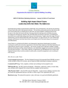Lizann Peyton Organization Development & Capacity-Building Consulting NOFA%VT(2014(Direct(Marketing(Conference((%((January(12,(2014(at(VT(Law(School( (
