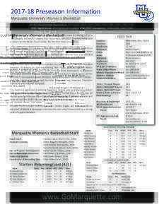 Preseason Information Marquette University Women’s Basketball NCAA Championship Appearances: 2017 | 2011 | 2007 | 2004 | 2000 | 1999 | 1998 | 1997 | 1995 | 1994 WNIT Appearances: 2014 | 2013 | 2010 | 2009 | 200