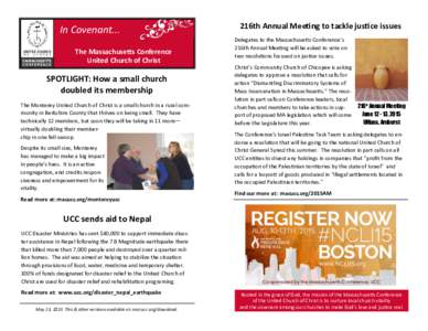 In Covenant... The Massachusetts Conference United Church of Christ SPOTLIGHT: How a small church doubled its membership