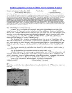 Southern Campaigns American Revolution Pension Statements & Rosters Pension application of Joshua Bass R600 Transcribed by Will Graves Priscilla Bass