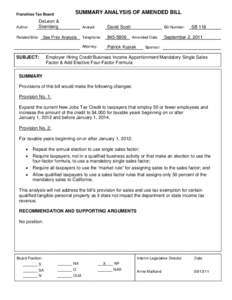 Employer Hiring Credit/Business Income Apportionment/Mandatory Single Sales Factor & Add Elective Four-Factor Formula