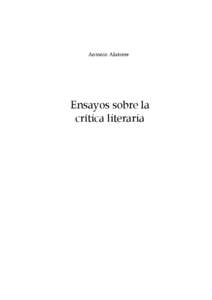 Antonio Alatorre  Ensayos sobre la crítica literaria  ÍNDICE
