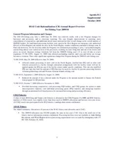 Agenda B-2 Supplemental October 2010 BSAI Crab Rationalization (CR) Annual Report Overview for Fishing Year[removed]General Program Information and Changes