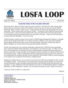 LOSFA LOOP August 2011 Edition Volume 4-8  From the Desk of the Executive Director