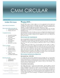 CMM CIRCULAR  CMM CIRCULAR WinterInside This Issue