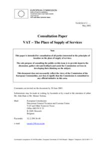 EUROPEAN COMMISSION DIRECTORATE-GENERAL TAXATION AND CUSTOMS UNION TAX POLICY VAT and other turnover taxes