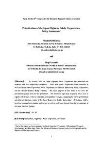 Paper for the 46th Congress for the European Regional Science Association  Privatization of the Japan Highway Public Corporation: