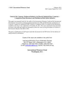 Union of the Comoros: Enhanced Initiative for Heavily Indebted Poor Countries--Completion Point Document and Multilateral Debt Relief Initiative; IMF Country Report 13/33; November 29, 2012