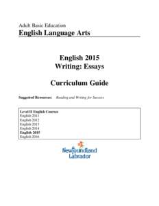 Adult Basic Education  English Language Arts English 2015 Writing: Essays