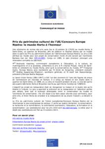 COMMISSION EUROPÉENNE  COMMUNIQUÉ DE PRESSE Bruxelles, 9 octobre[removed]Prix du patrimoine culturel de l’UE/Concours Europa