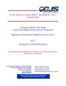 VIOLENCE AGAINST WOMEN ACT FUNDING Culturally Specific Set-Aside Community-Based Victim Service Programs Application Submission Deadline June 30, 2017