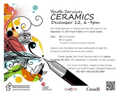 Youth Services  CERAMICS December 12, 6-9pm