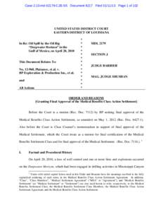 Case 2:10-md[removed]CJB-SS Document 8217 Filed[removed]Page 1 of 102  UNITED STATES DISTRICT COURT EASTERN DISTRICT OF LOUISIANA  In Re: Oil Spill by the Oil Rig