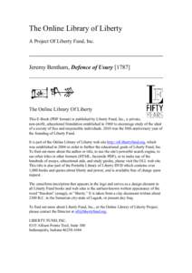 The Online Library of Liberty A Project Of Liberty Fund, Inc. Jeremy Bentham, Defence of Usury[removed]The Online Library Of Liberty