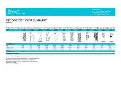 P: M: PO Box 287, Carlton North, 3054 E:  W: www.twentysixletters.com.au  DECOGLIDE ™ COST SUMMARY