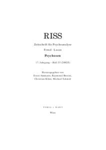 RISS Zeitschrift für Psychoanalyse Freud . Lacan Psychosen 17. Jahrgang – HeftI)