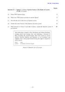 HSCAncient History  Marks Question 21 — Option I – Greece: Spartan Society to the Battle of Leuctra 371 BC (25 marks) (a)