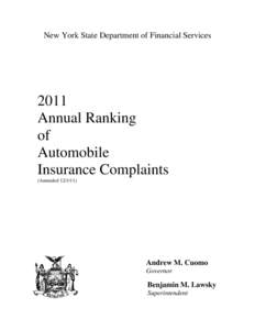 NYS DFS: 2011 Annual Ranking of Automobile Insurance Complaints (Amended[removed])