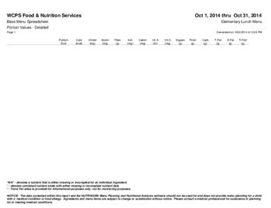 WCPS Food & Nutrition Services  Oct 1, 2014 thru Oct 31, 2014 Base Menu Spreadsheet