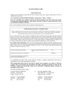 BAYTEX ENERGY CORP. Authorization Form Relating to the Dividend Reinvestment Plan (the 