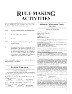 RULE MAKING ACTIVITIES Each rule making is identified by an I.D. No., which consists of 13 characters. For example, the I.D. No. AAM[removed]E indicates the following: