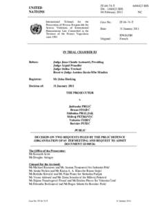 Decision on two requests filed by the Prlić defence (organisation of 65 ter meeting and request to admit document 1D 00526)