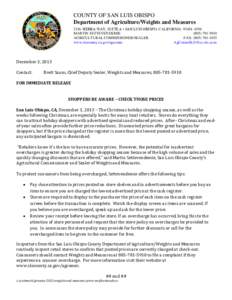 COUNTY OF SAN LUIS OBISPO Department of Agriculture/Weights and Measures 2156 SIERRA WAY, SUITE A • SAN LUIS OBISPO, CALIFORNIA[removed]MARTIN SETTEVENDEMIE[removed]AGRICULTURAL COMMISSIONER/SEALER