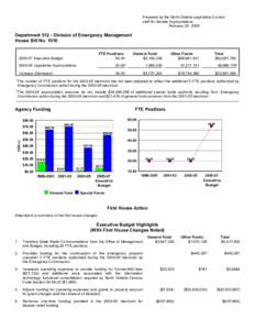 Prepared by the North Dakota Legislative Council staff for Senate Appropriations February 25, 2005 Department[removed]Division of Emergency Management House Bill No. 1016