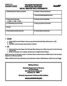 42A806[removed]TRANSMITTER REPORT FOR FILING KENTUCKY W2/K2, 1099 AND W2-G STATEMENTS